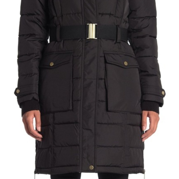 French Connection Faux Fur Belted Hoodie Puffer - Picture 4 of 6